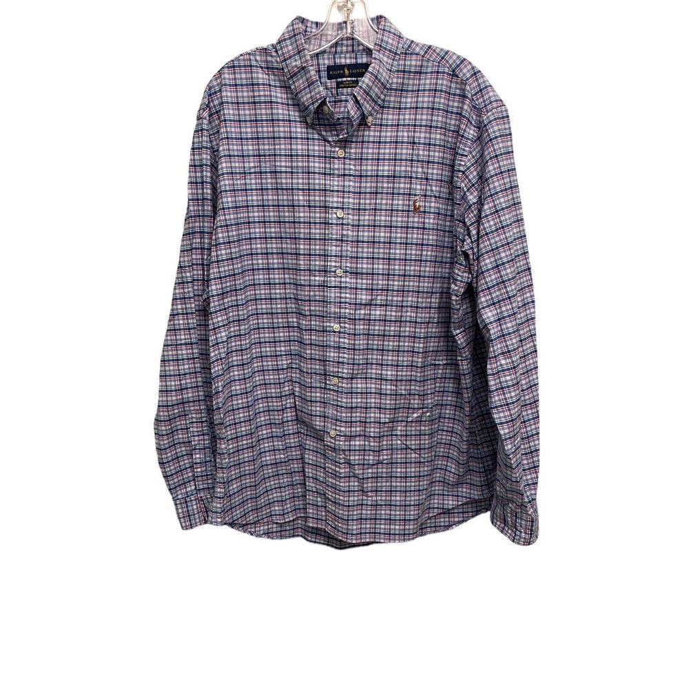 Ralph Lauren Men’s Button Up Shirt Long Sleeve XXL Slim Fit Stretch Oxford Blue